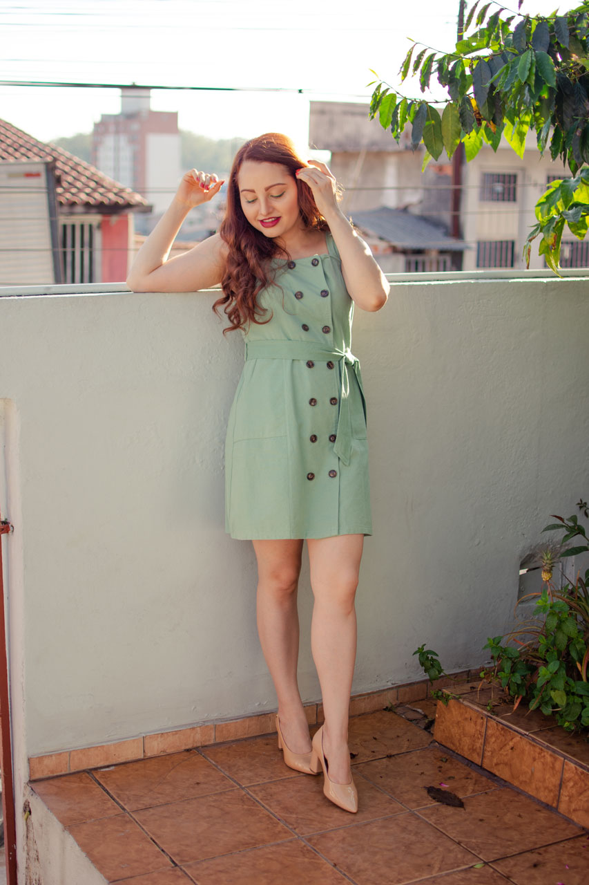 Vestido de Botão Verde