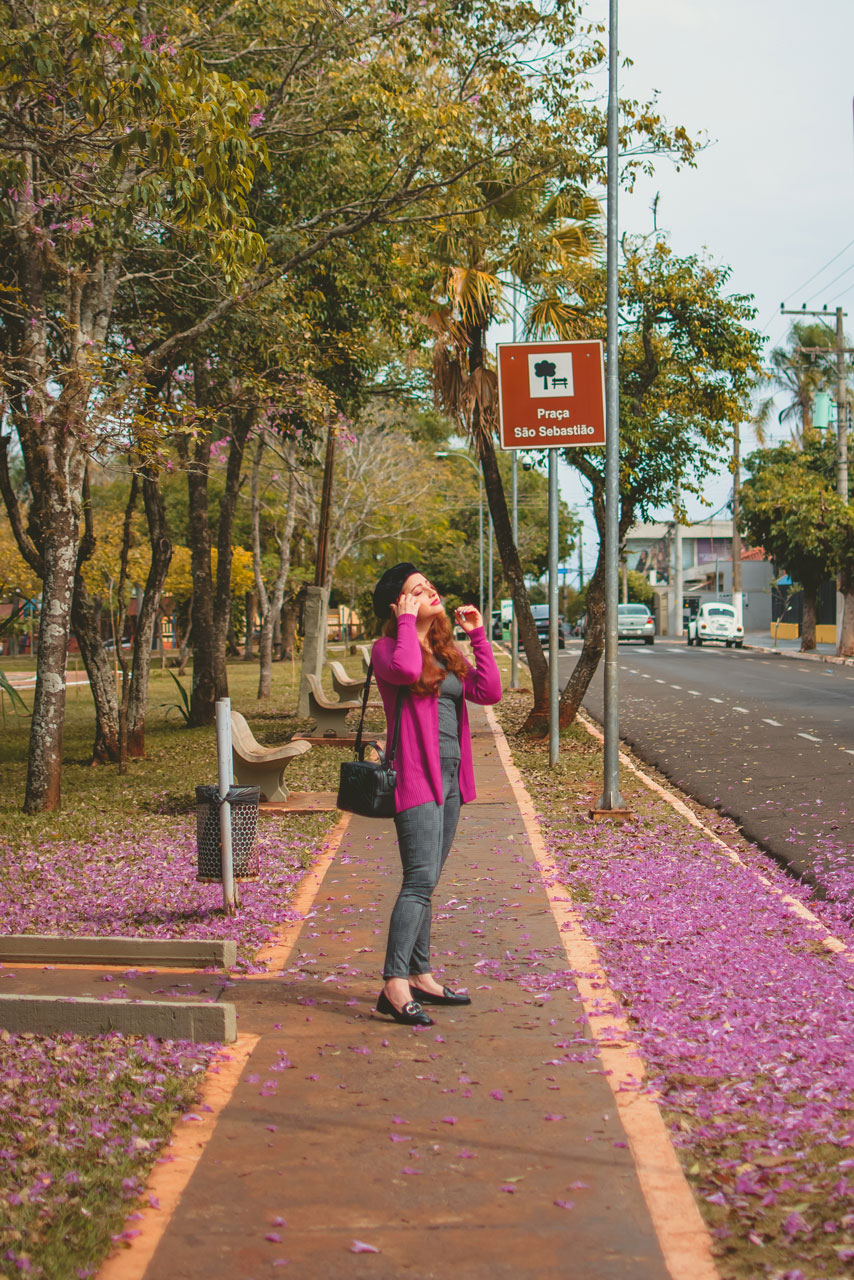 Look do Dia Inverno Cinza e Pink