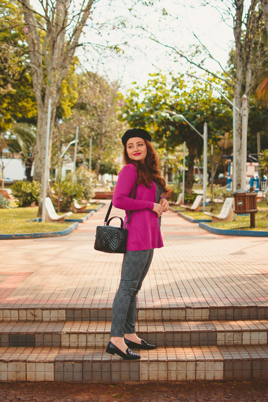 Look Inverno Cinza Preto e Rosa