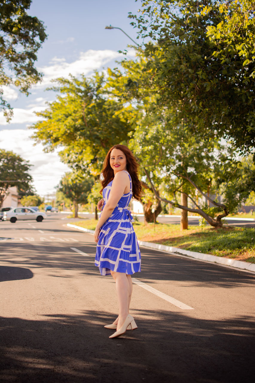 Look Casamento Azul com Laço