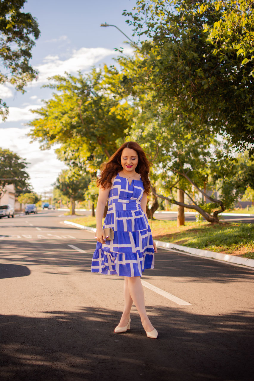 Look Casamento Estampado Azul