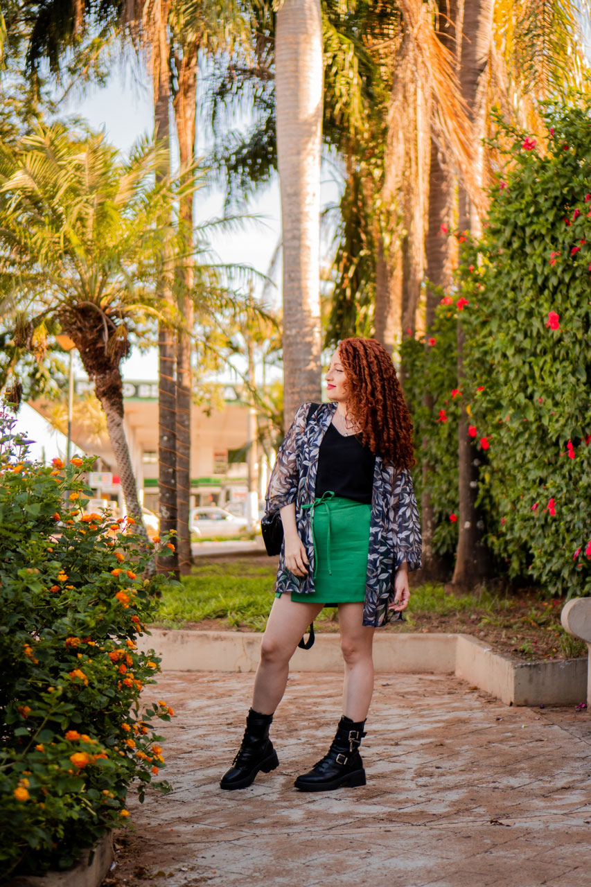 Look Outono Verde e Preto