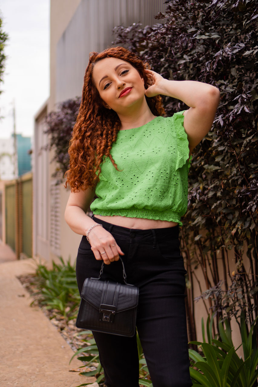 Blusa Cropped Verde com Preto