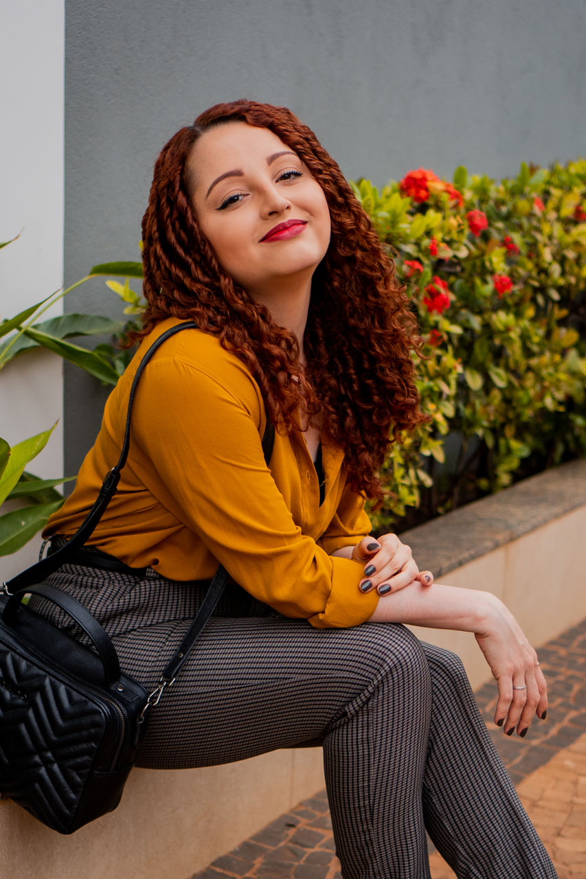 Calça Xadrez com Camisa Mostarda