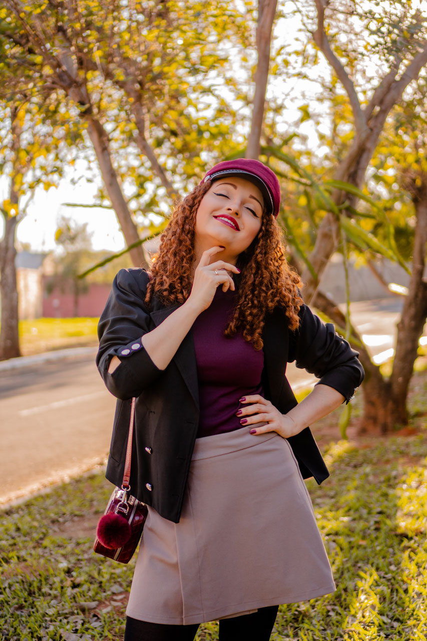 Look Preto Vinho e Marrom Claro