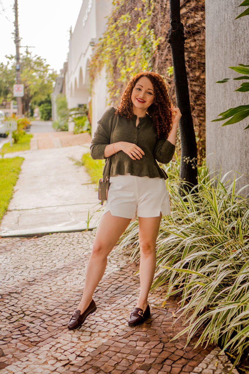 Look Meia-estação Verde com Branco