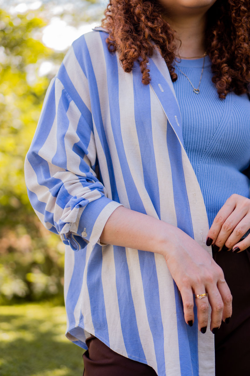 Look Blusa Listrada Azul
