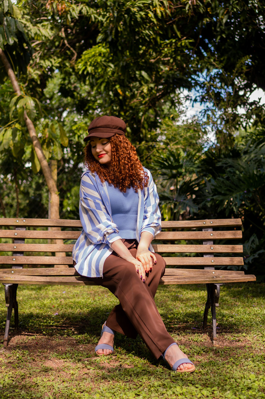 Look Marrom e Azul